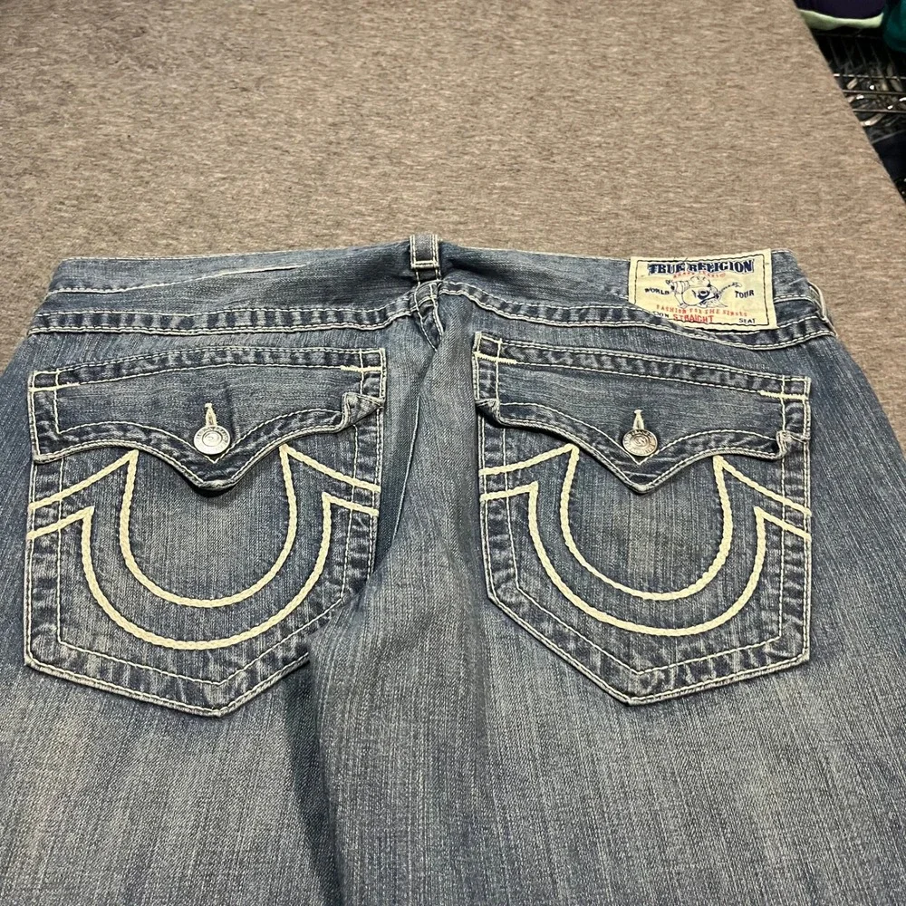 True Religion Section Straight Jeans Mens 38x34 Rope Stitch Baggy Wide Leg Blue